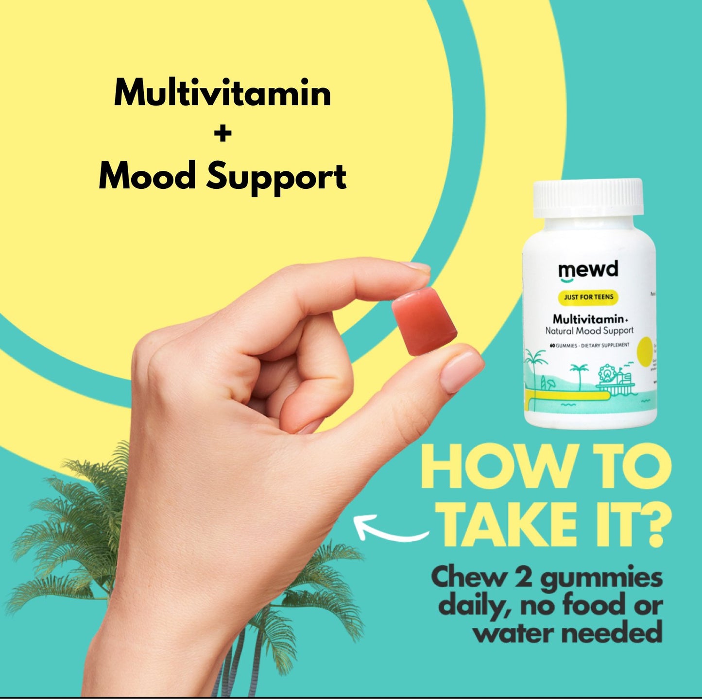 MEWD Teen and Kids Daily Multivitamin Gummies with L-Theanine Mood Support - Kidskin